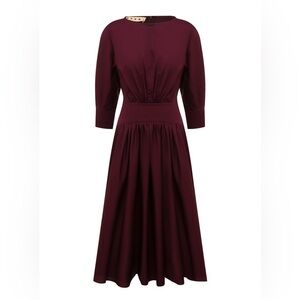 Marni Rich Burgundy Midi Sleeve Cotton Dress